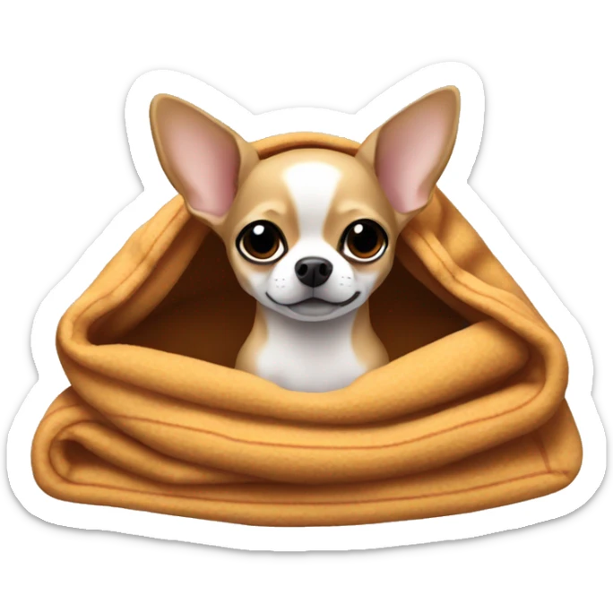 Make an emoji of a chihuahua curled up in a blanket sticker