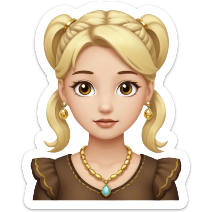 fancy blonde hair girl with ponytails brown makeup and jewellery sticker