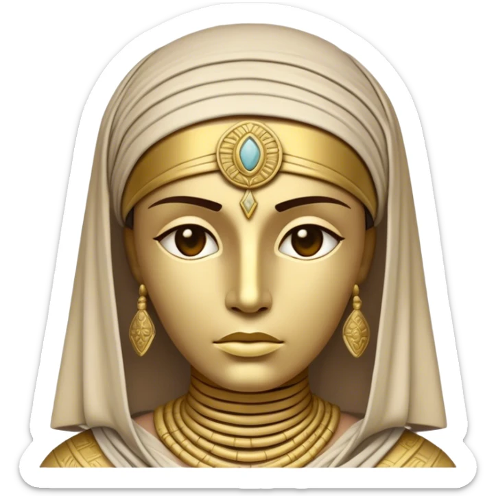 Cinematic Noble Mummy Portrait Emoji, Regal and timeless, with a meticulously wrapped, ancient form in muted earth tones accented by faded gold, exuding an air of forgotten majesty and solemn duty, simplified yet elegant with intricate bandage details, highly detailed and softly glowing, evoking the dignified mystery of an eternal sentinel guarding long-lost secrets! sticker