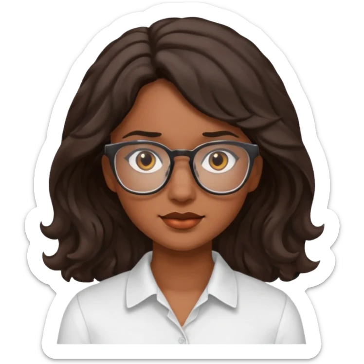 Emoji of a wavy hear dark young woman with glasses and a white shirt sticker