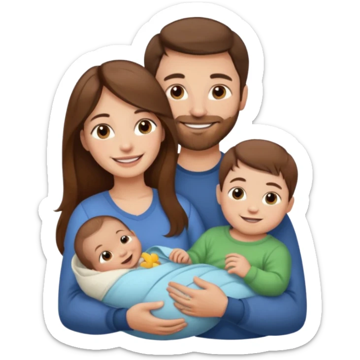 "Woman with long brown hair and fair skin holding a baby. And man with short brown hair and fair skin, without a mustache, holding a child. Smiling." sticker