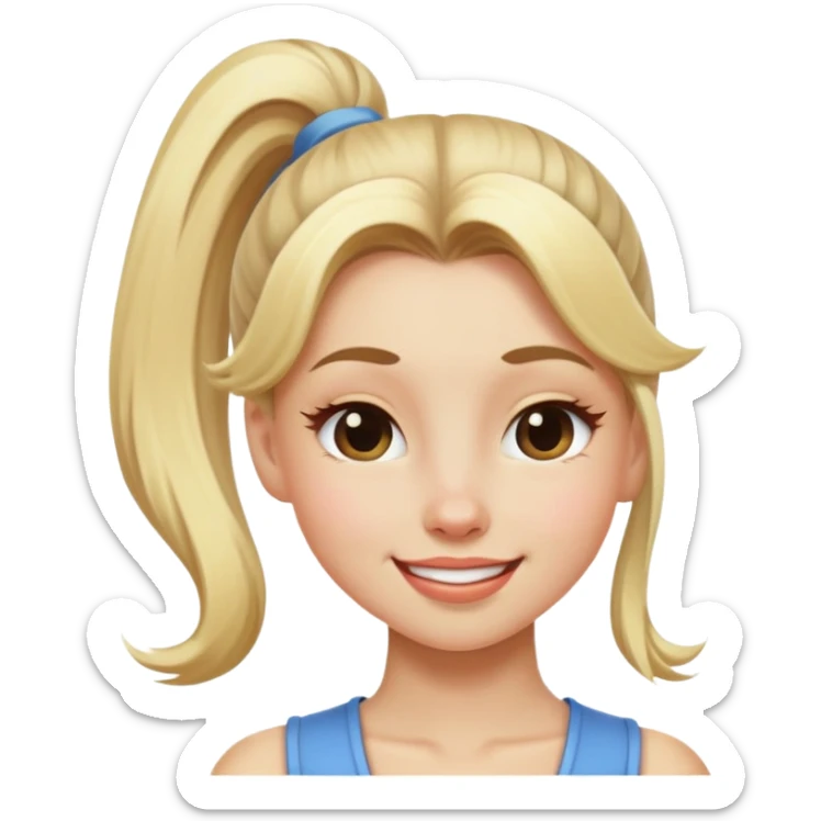 blonde girl with high pony hair, she is making a wink sticker