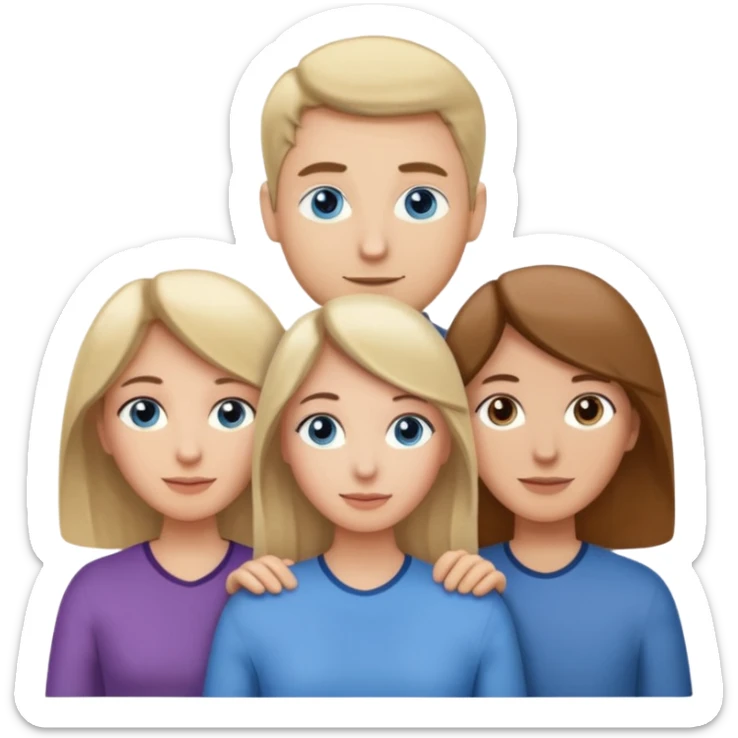3 people. Throuple. Blank woman with blond hair and blue eye color on left. And also a blank man with brown hair and grey eye color in the middle. And a blank woman with brown hair and grey eye color on the right. Holding each other sticker
