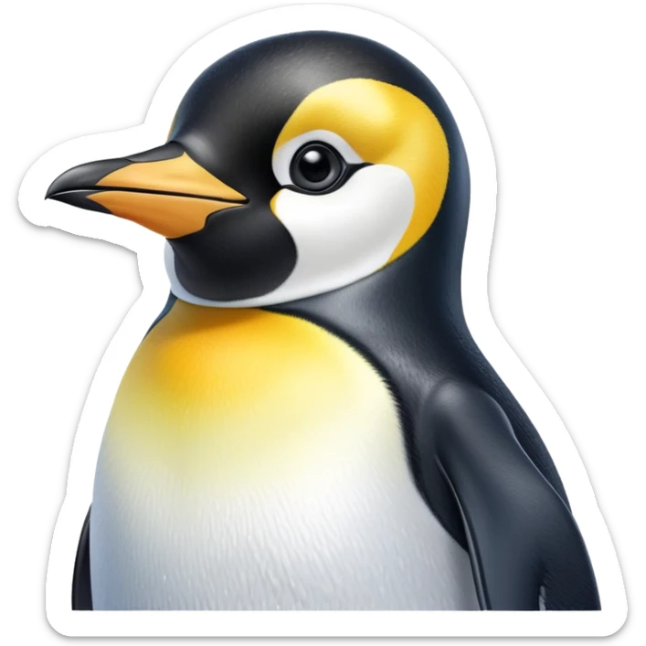 cinematic-adult-emperor-penguin-portrait-emoji,-head-tilted-playfully-and-inquisitively,-with-glossy,-pristine-plumage-accented-by-a-bright-beak-and-round,-sparkling-eyes-filled-with-curiosity,-simplified-yet-irresistibly-adorable-features,  sticker