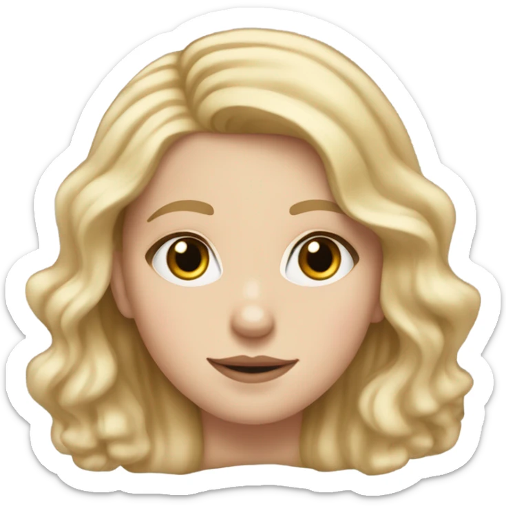 White girl with small nose and blonde pretty wavy hair wearing ping and blush on her checks  sticker