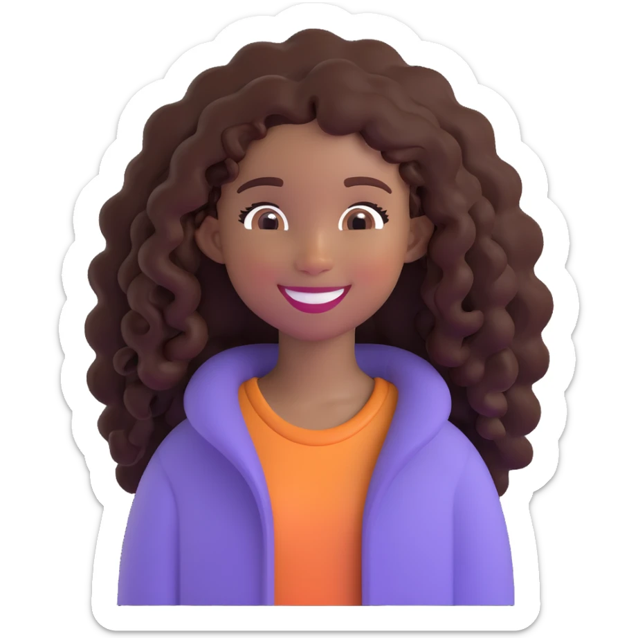 pretty black girl with long curly hair, smiling sticker