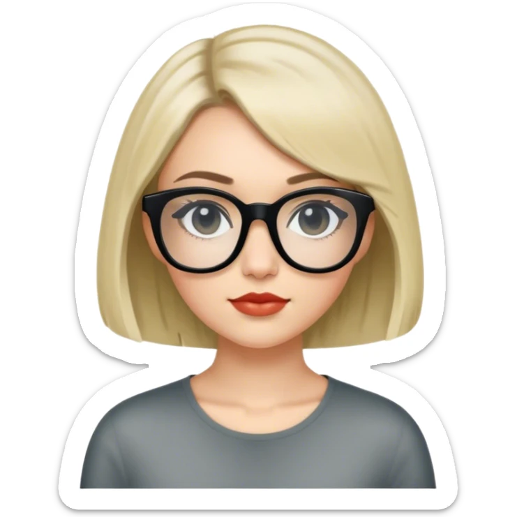 white young woman with chin-legth bob and black rayban glasses sticker