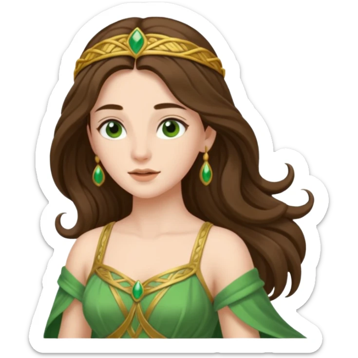 Juno, Marriage Goddess from Rome Mythology with long brunette hair, green outfit sticker