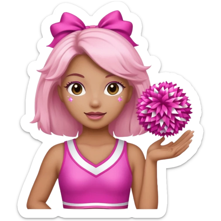 football cheerleader, holding big cheering pom, pink and twinkle sticker