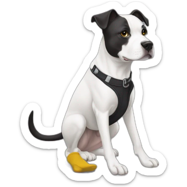Staffi femmelle noir avec des chaussettes blanche  sur ses  pattes et un trait blanc sur le crane sticker