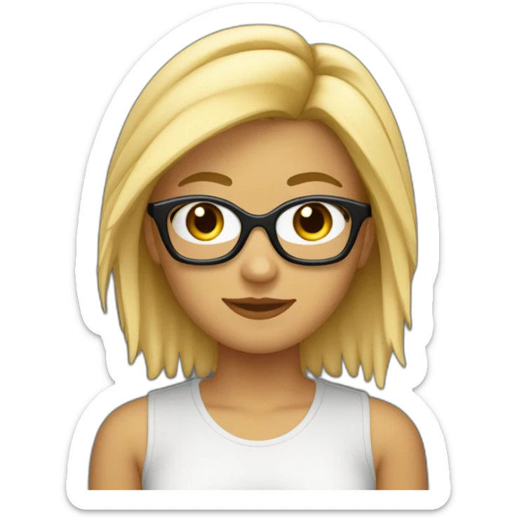 chica rubia con pelo largo y suelto, com mechas rubias en el peloy gafas negras sticker
