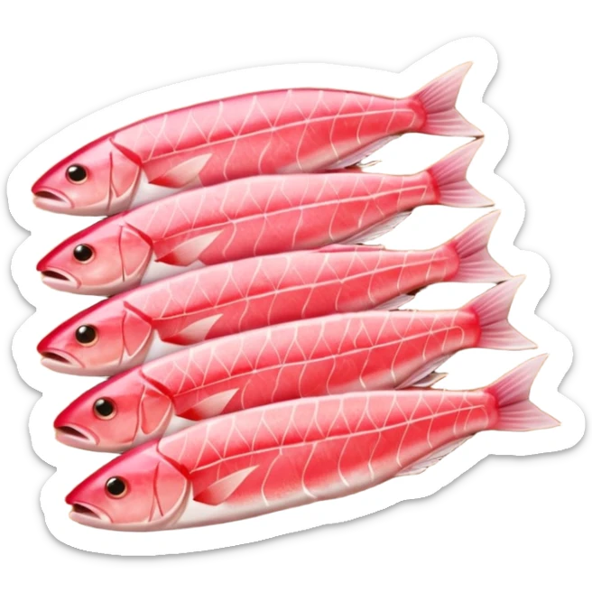 Draw raw fish fillets arranged on a wooden board with skin & flesh texture visible. sticker
