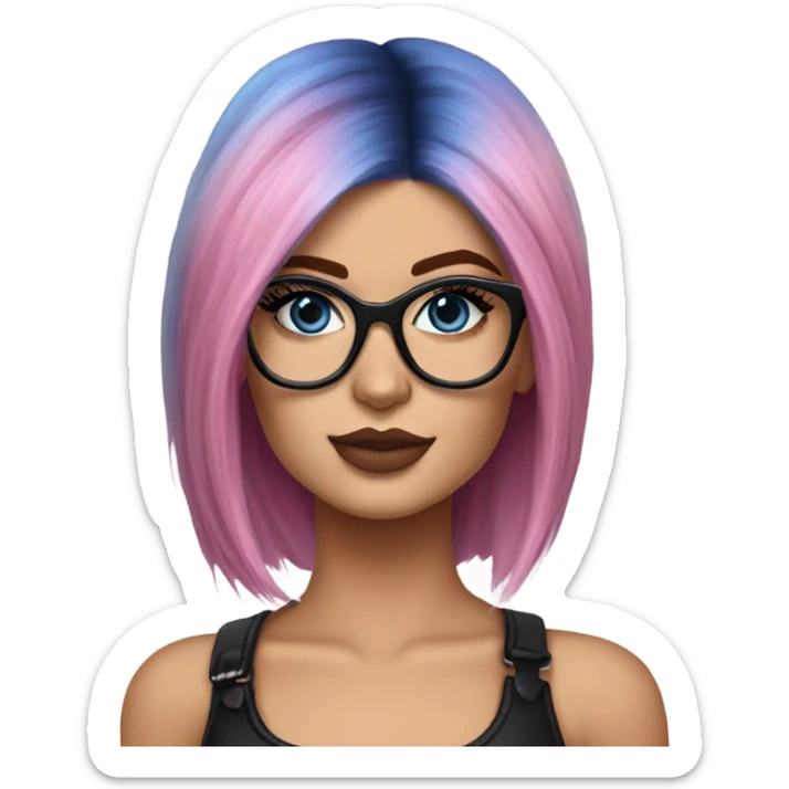 Photo Realistic kylie jenner stylish pink hair BLUE eyes and glasses rock chick sticker