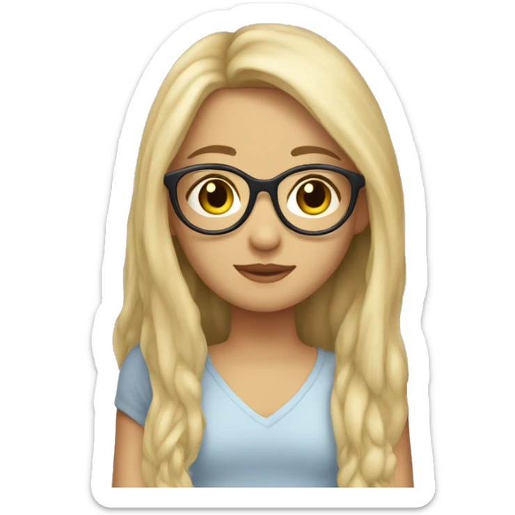 A brunette girl with long hair hugging her blond friend with longer hair that wears glasses sticker