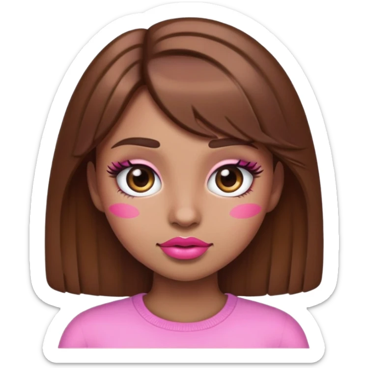 Girl emoji with brown hair ,  with large pink pout and thick eyelashes  sticker