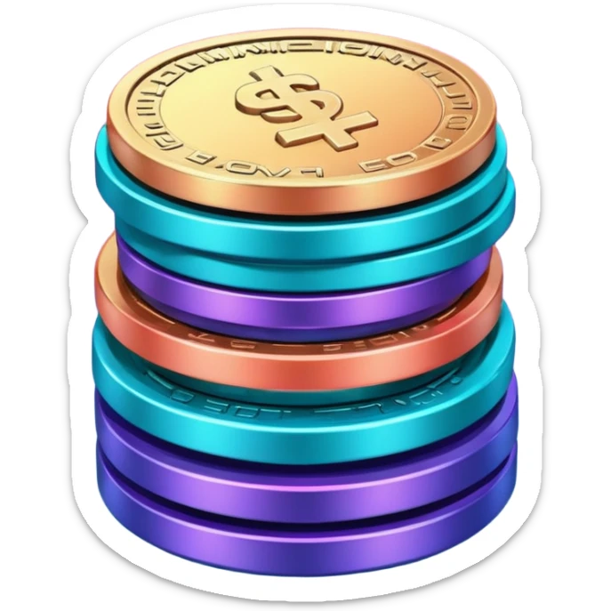 Stack of coins in gradient of turquoise, blue, pink, purple, and coral color sticker