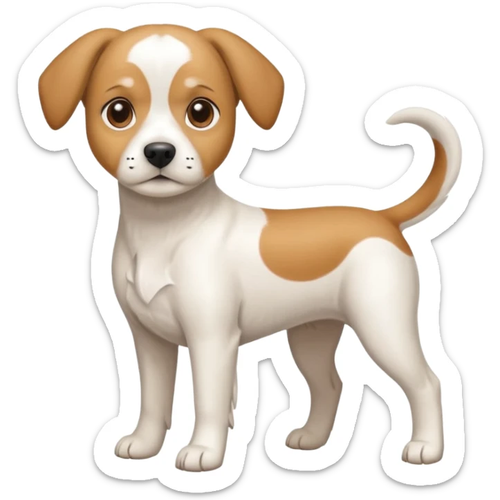 a full body white beagle x maltese x chi dog the size of a kelpie with light brown ears and a light brown patch on one eye sticker