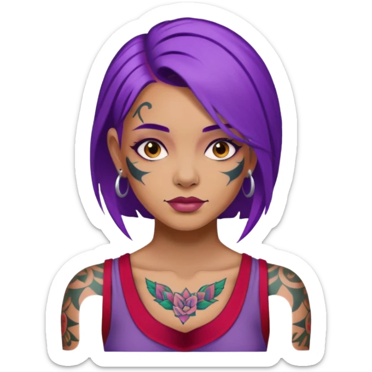 women with tatoos and hightlight that tatoos with purple hair sticker