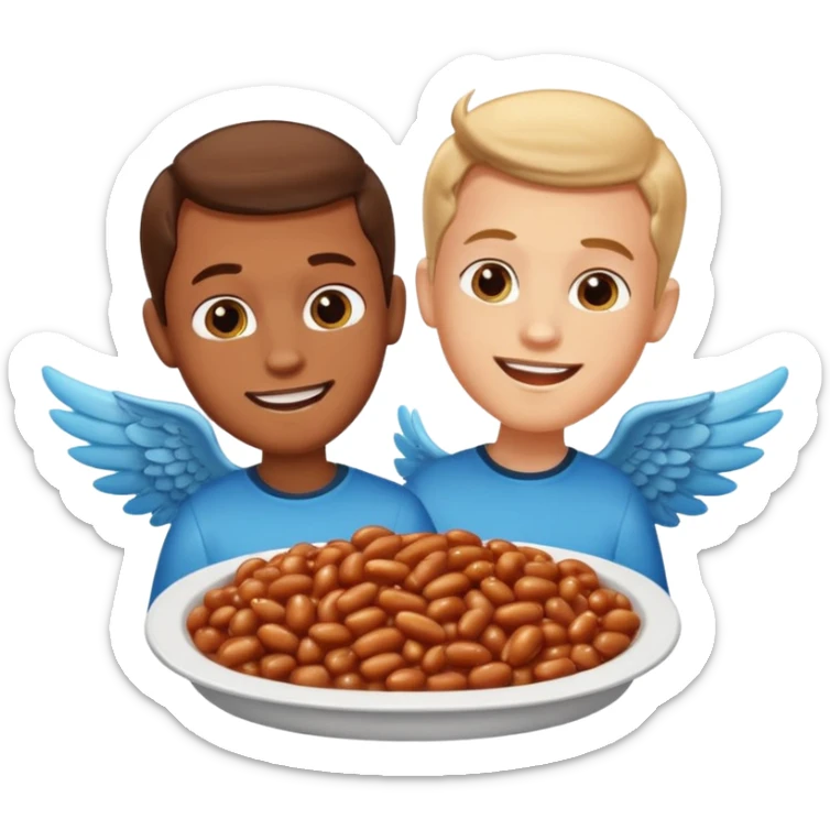 Create baked beans with wings on them with teenager boys people’s faces on them  sticker