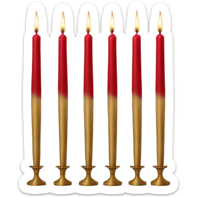Neutral candles in brass tapers with red velvet ribbon around them and the tapers should vary in sizes sticker