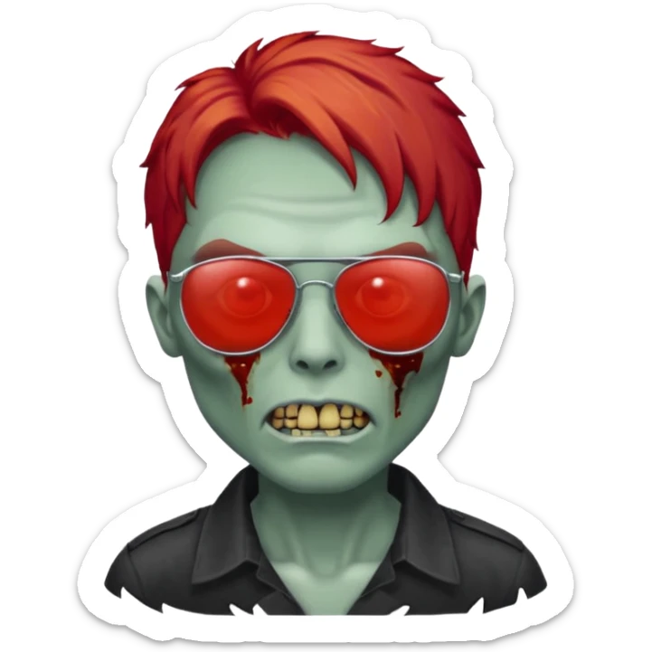 Zombie ponda with red hair and sun glasses face sticker