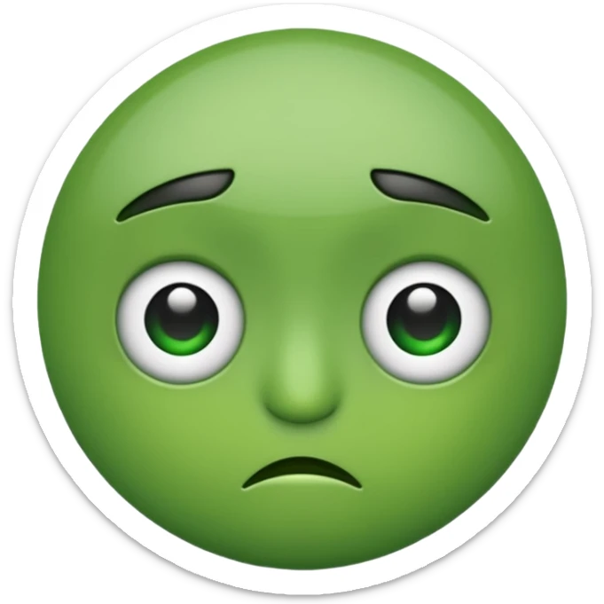 Can you make a green emoji. the eyes looking to the left and has a frown sticker
