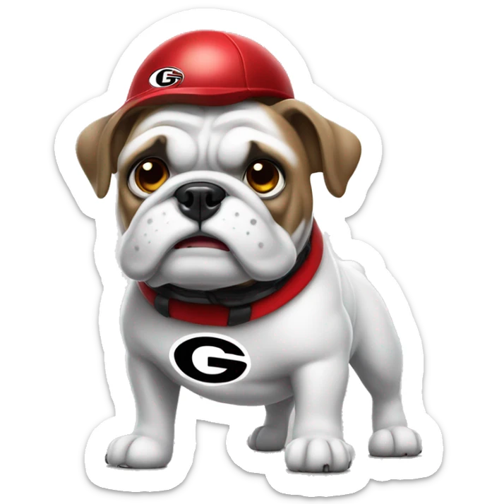 white UGA Georgia bulldog with a football and a red collar  sticker