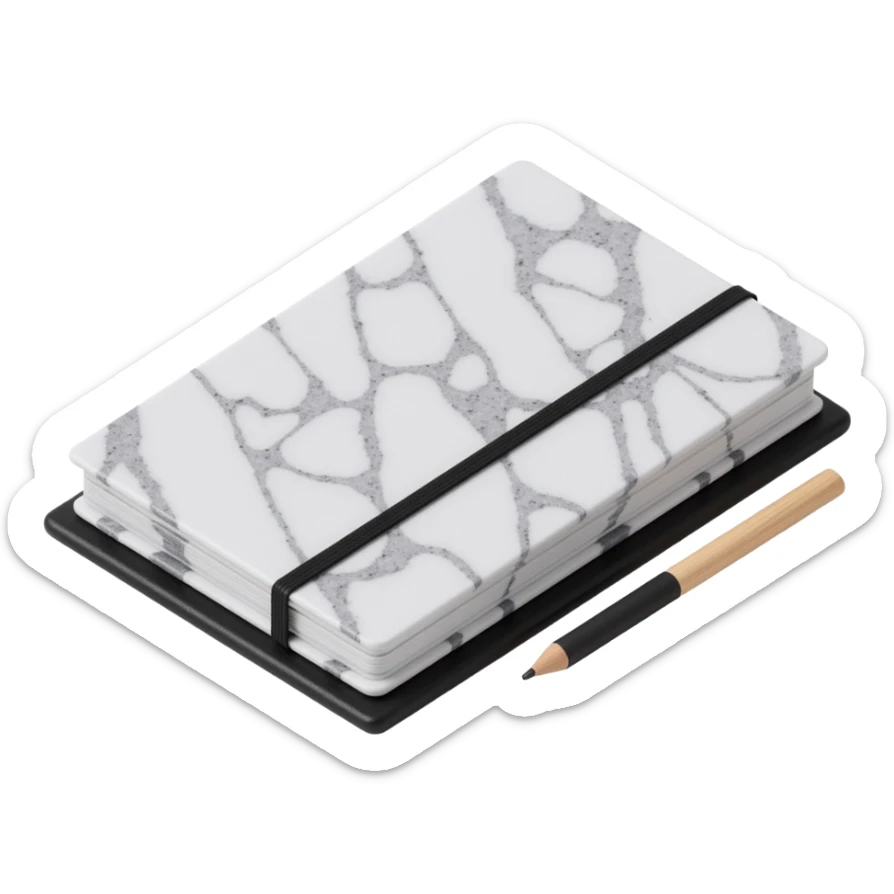 composition notebook, black and white marbled sticker