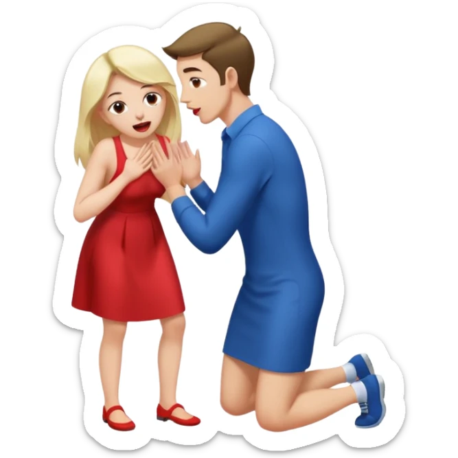 full body of one man down on his hands and knees in front of a woman standing behind him with her tongue out sticker