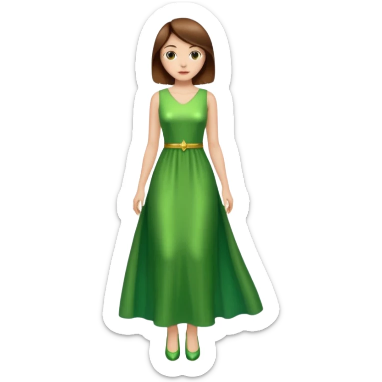 woman lshort brown hair green shiney long dress full body sticker