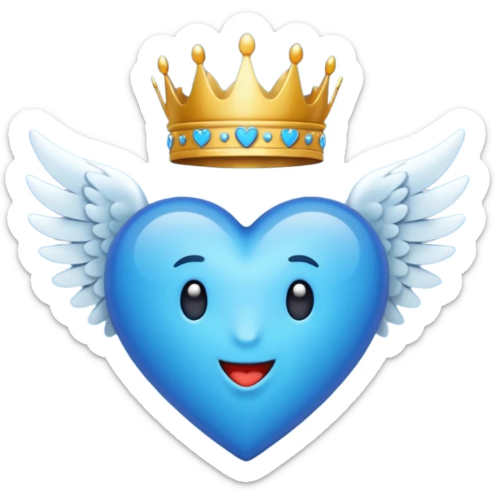 Un emoji de corazón completamente azul con alas y una corona sticker