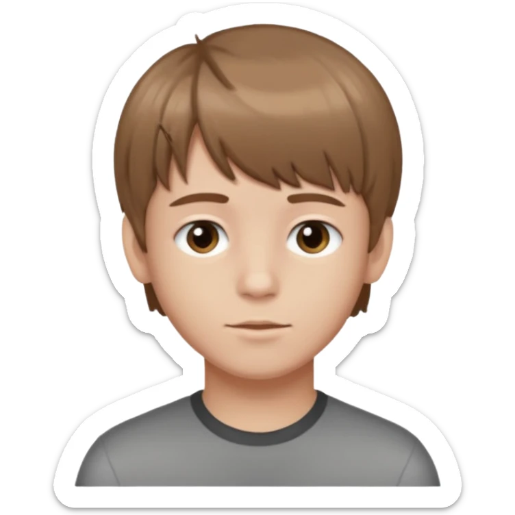 Crie um emoji de um menino com o cabelo castanho claro com uma franja e o corte low fade zumbi sticker