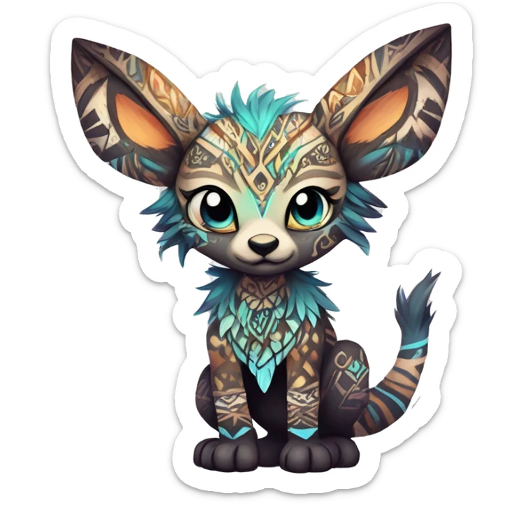 cute Kawaii edgy ethereal shy epic tribal fantasy animal fursona Fionbri creature by griffsnuff & LiLaiRa & Falvie with exotic colors with intricate patterns full body sticker