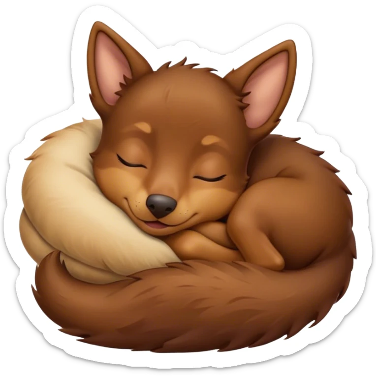 Meme-Worthy Cute Sleeping Brown and Tan Kelpie Portrait Emoji, Head resting peacefully with a contented smile, showcasing a delightfully agile build and a luxuriously soft brown and tan Fur, eyes shut in a serene nap, Simplified yet hilariously adorable features, highly detailed, glowing with a soft, drowsy light, high shine, relaxed and utterly lovable, stylized with an air of playful laziness, bright and heartwarming, soft glowing outline, capturing the essence of a comically sleepy herder, so meme-worthy it feels like it could instantly become the next viral sensation of adorable slumber! sticker