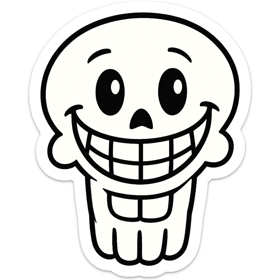 Add a lower jaw to complete the mouth and smile, keeping the skull happy and cheerful. Remove the background. sticker