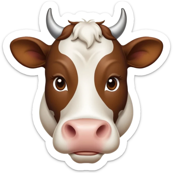 cinematic-noble-brown-and-white-cow-portrait-emoji,-poised-and-regal,-with-a-large,-sturdy-build-and-a-beautifully-patterned-hide-of-rich-brown-accented-by-crisp-white-patches,-deep-set-soulful-brown-eyes,-simplified-yet-sharp-and-sophisticated sticker