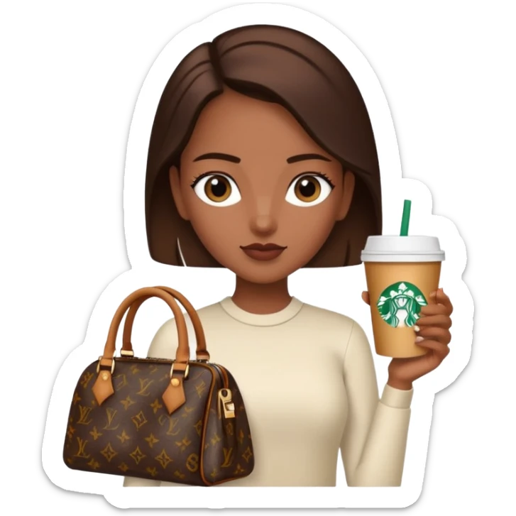 A girl with brown skin and a slick back hair and a luois vittion purse and Starbucks in hand sticker