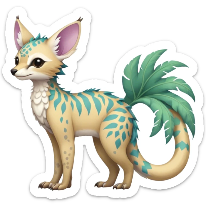 Feral Rare Fantasy pastel tropical Vernid-Trico-species by LiLaiRa, random markings, tufted tail, tufted ears, full body sticker