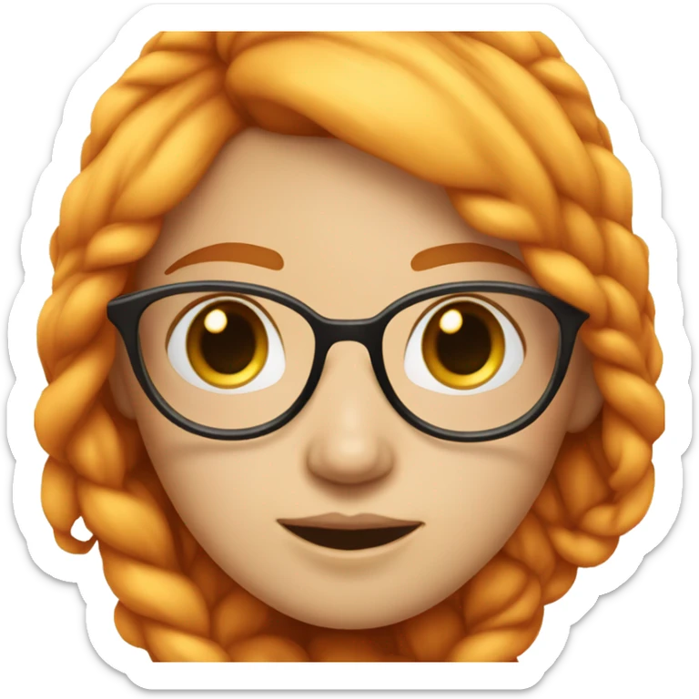 girl with her hair tied on both sides, orange hair, white skin, with a crooked glasses on her face sticker