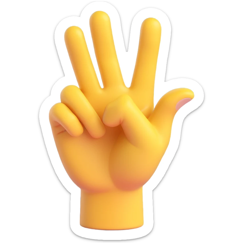3D emoji-style hand in the 👌 pose, but the index finger is curled downward like a hook, thumb resting over it (not forming a circle), and the other fingers extended upright, transparent background sticker