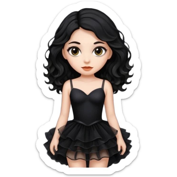 Beyaz tenli siyah tül çok açık elbise giyen siyah dalgalı saçı olan çekik gözlü  sticker