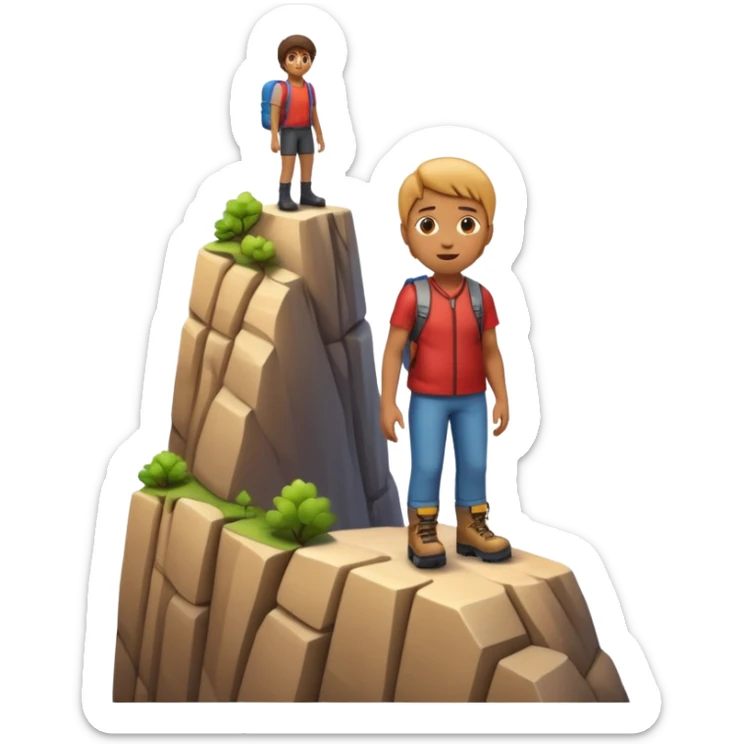 A 3D emoji of a person standing at the edge of a steep cliff in Apple style. The person faces forward, close to the edge, showing a sense of height and danger. Clean, glossy , isolated on white background.


 sticker