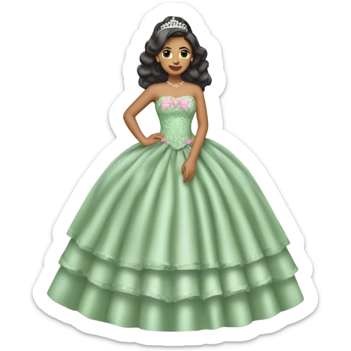 Morenita quinceañera with sage green and pink dress sticker