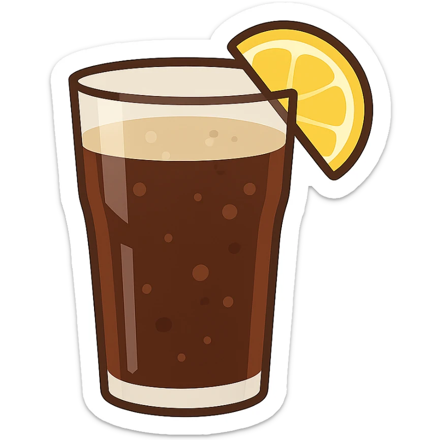 flat toon glass of cola with a wedge of lemon sticker