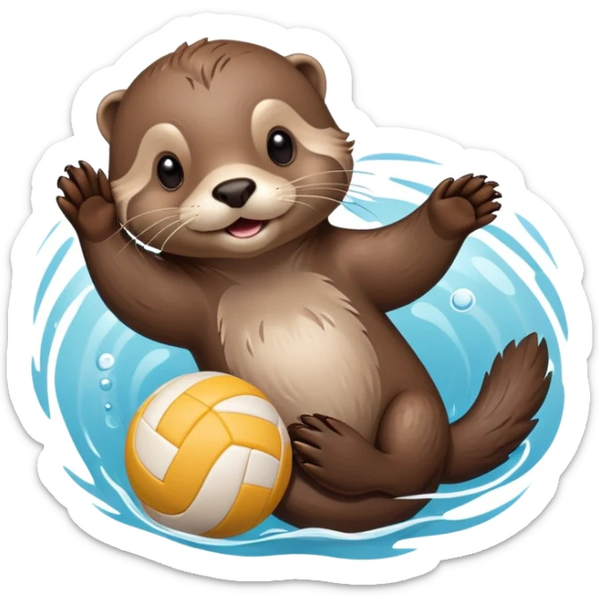 adorable otter floating on its back on water holding a volleyball on its tummy sticker