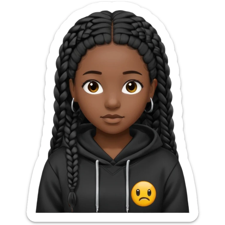 black girl with black single braids in a black hoodie sticker
