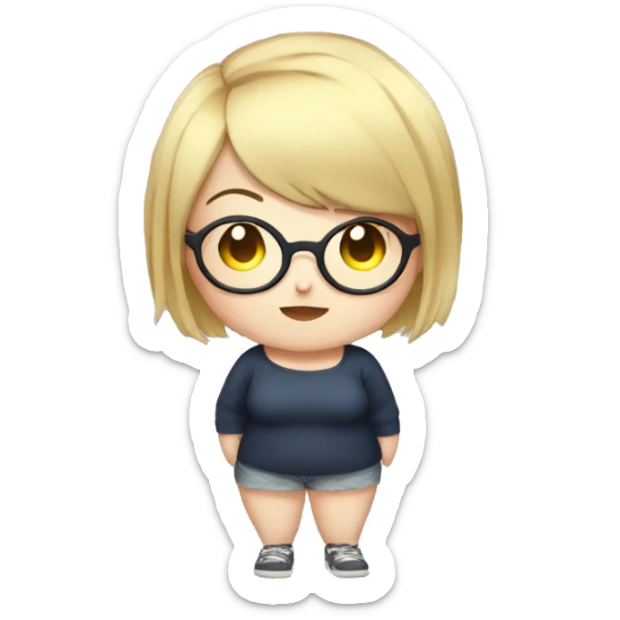 Chubby anime girl with glasses and short blonde hair full body sticker