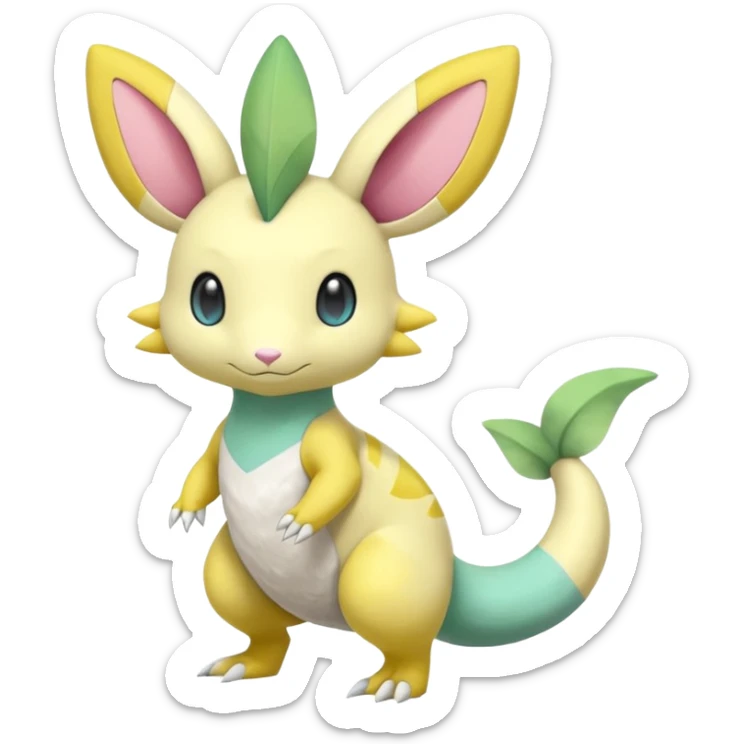 Cute Pastel Sunny Warm Hot Leavanny-Gallade-Ampharos-Inteleon-Nidoqueen-Fakémon-Pokémon-hybrid-fusion-creature, full body sticker