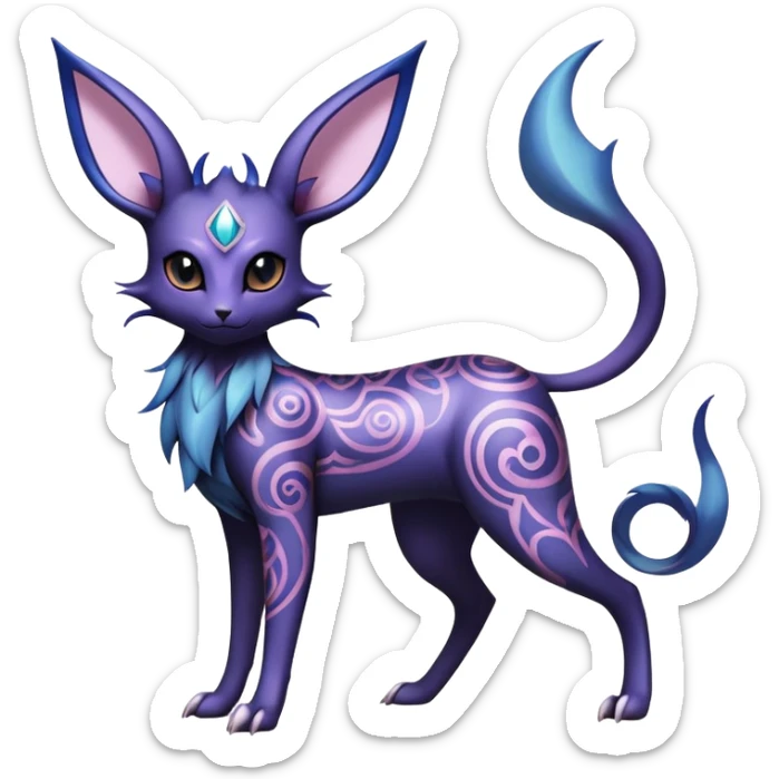 Shiny Exotic Badass Ethereal Royal Mysterious Gothic Noibat-Espeon-Umbreon-Sylveon-Pokémon-Fakémon-hybrid-creature (full body) with intricate pattern-markings sticker