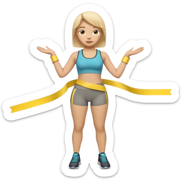 A 3D cartoon person measuring their waist with a yellow tape, casual fitness outfit, Memoji-style realism. sticker